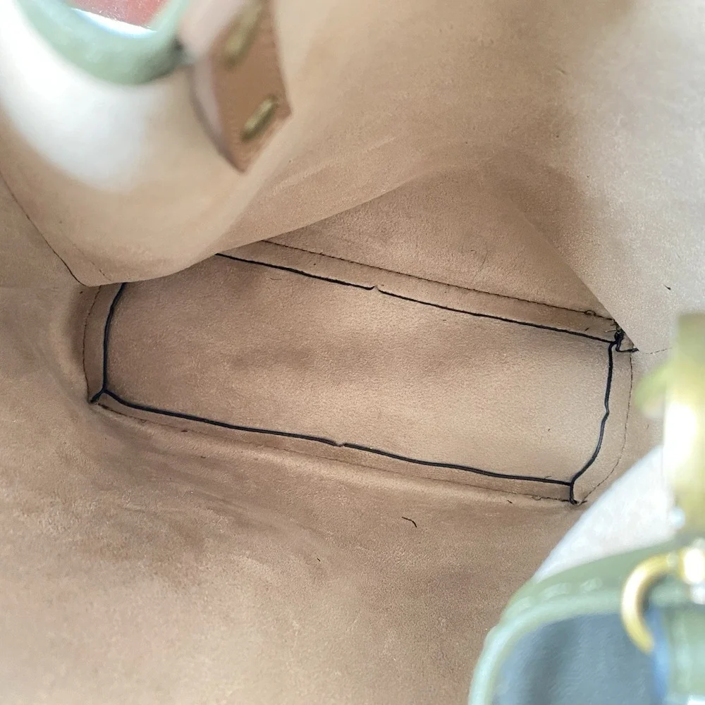 Olive Green Faux‎ Leather Tote Handbag Brown Handles Matching Shoulder Strap